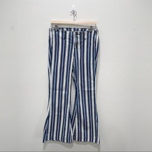 Free People Blue & White Striped Ultra Flare Jeans